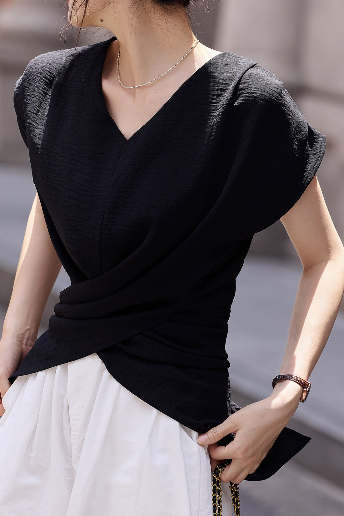 Fashion Batwing Sleeve Waist-cinched Shirt