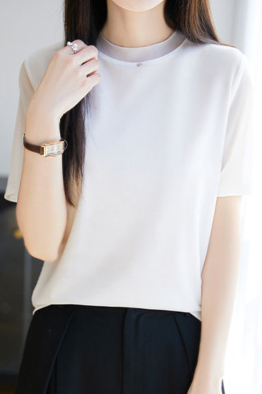 Fashionable Casual Crew Neck Mesh T-shirt