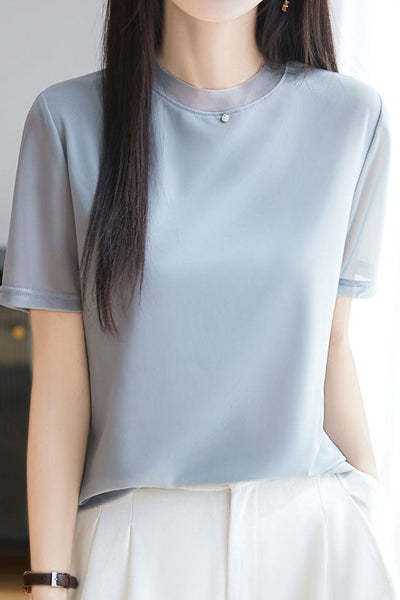 Fashionable Casual Crew Neck Mesh T-shirt