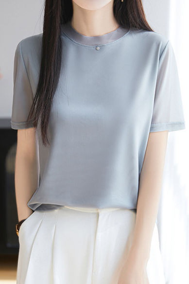 Fashionable Casual Crew Neck Mesh T-shirt