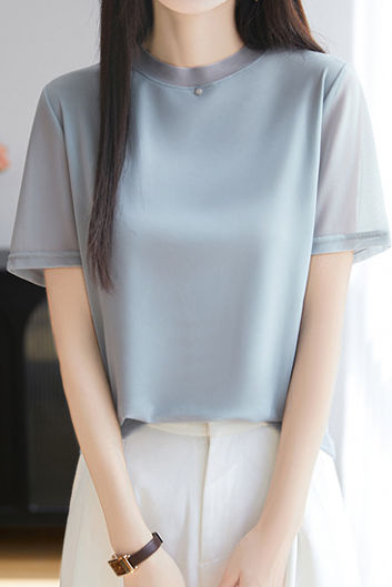 Fashionable Casual Crew Neck Mesh T-shirt