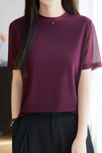 Fashionable Casual Crew Neck Mesh T-shirt