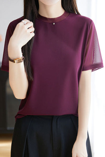 Fashionable Casual Crew Neck Mesh T-shirt