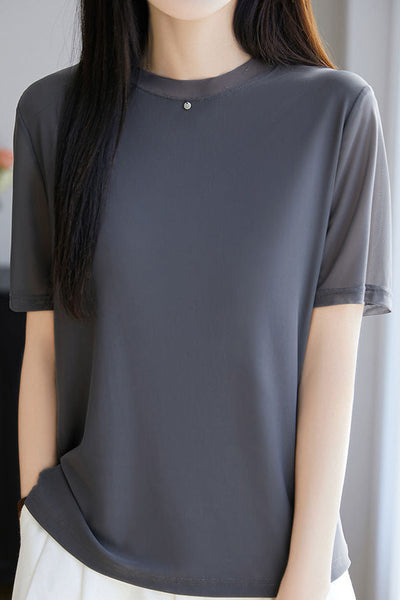 Fashionable Casual Crew Neck Mesh T-shirt