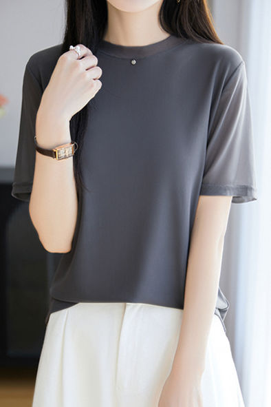 Fashionable Casual Crew Neck Mesh T-shirt