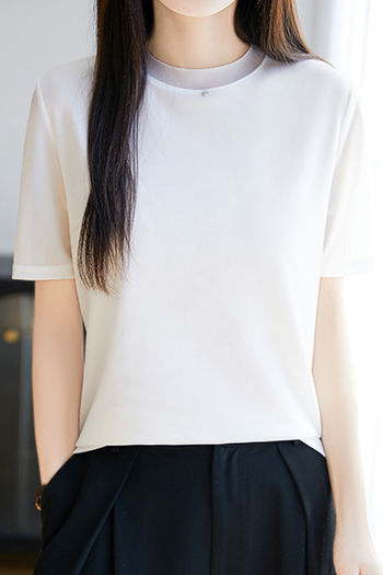 Fashionable Casual Crew Neck Mesh T-shirt