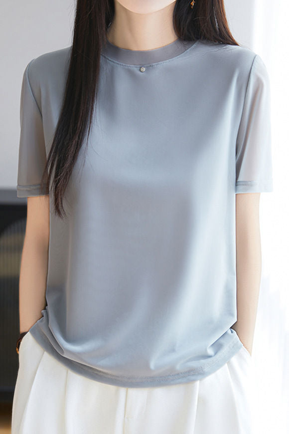 Fashionable Casual Crew Neck Mesh T-shirt