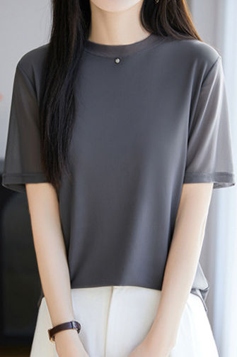 Fashionable Casual Crew Neck Mesh T-shirt