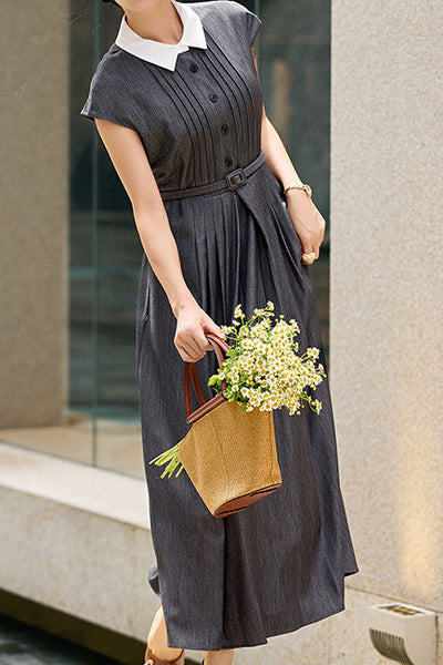 French Elegant Pleated Waist-cinched Dress