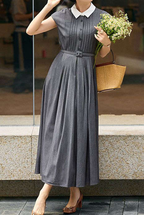French Elegant Pleated Waist-cinched Dress