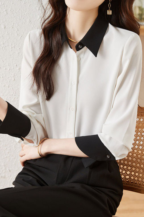 Elegant Office Ribbon Color-block Shirt