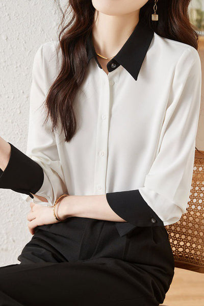 Elegant Office Ribbon Color-block Shirt