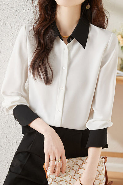 Elegant Office Ribbon Color-block Shirt