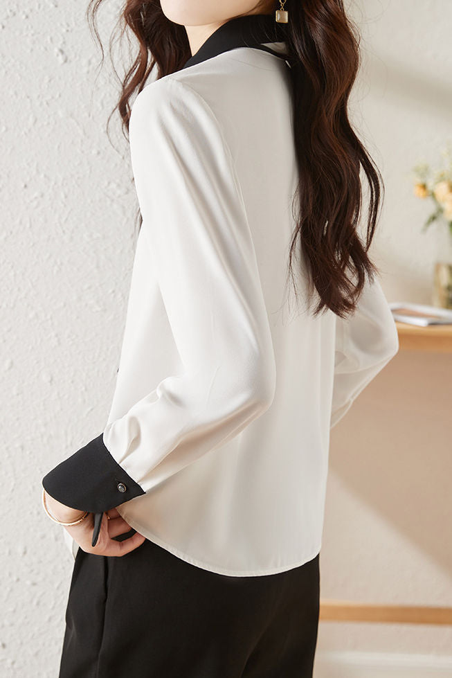 Elegant Office Ribbon Color-block Shirt