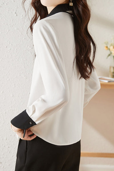 Elegant Office Ribbon Color-block Shirt