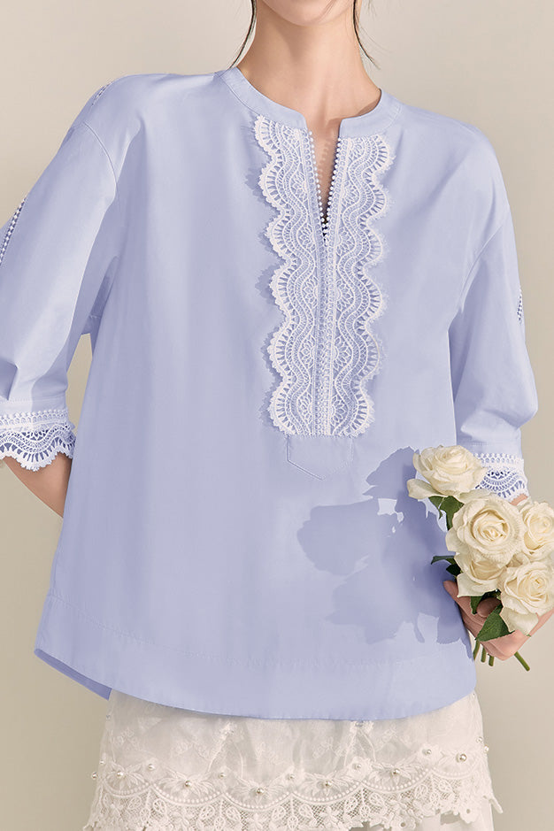 French Color-Blocking Floral Elegant Loose Shirt