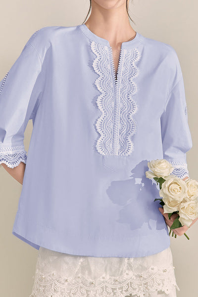 French Color-Blocking Floral Elegant Loose Shirt
