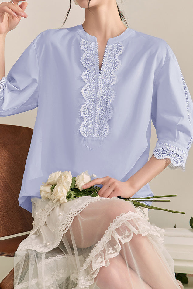 French Color-Blocking Floral Elegant Loose Shirt