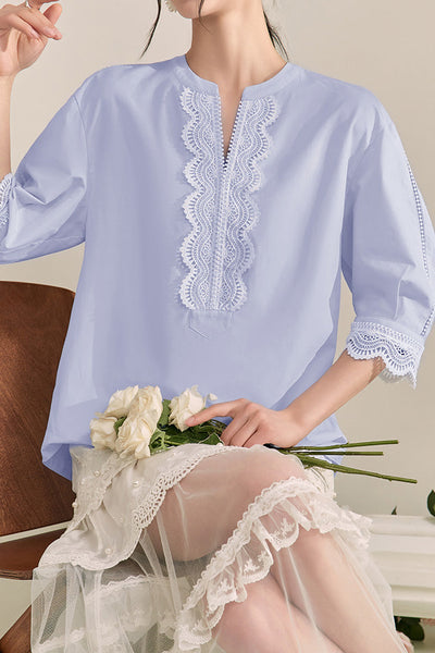 French Color-Blocking Floral Elegant Loose Shirt