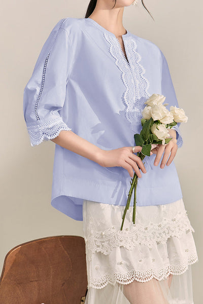 French Color-Blocking Floral Elegant Loose Shirt