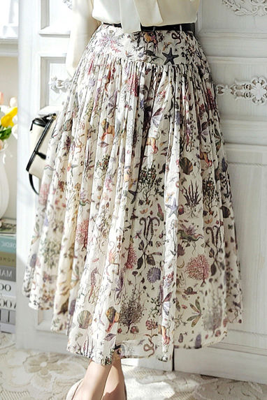 French Printed Long Skirt
