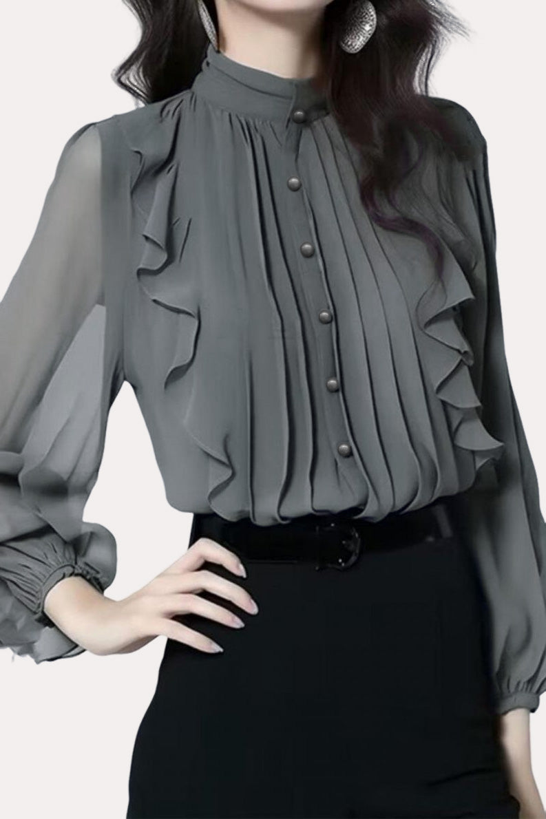 French Elegant Ruffled Long Sleeve Shirt