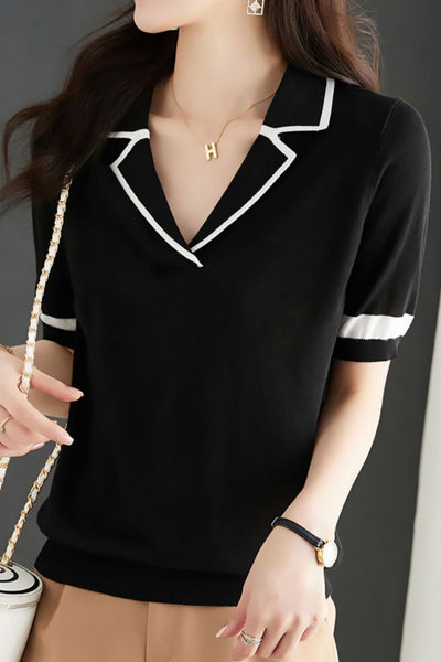 Minimalist Color Block Polo Knit Top