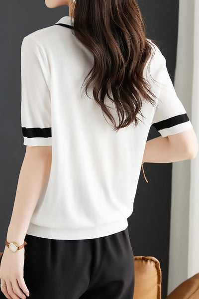 Minimalist Color Block Polo Knit Top