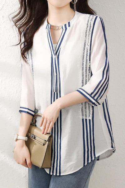 Fashion Stripe Three-Quarter Sleeve Shirt