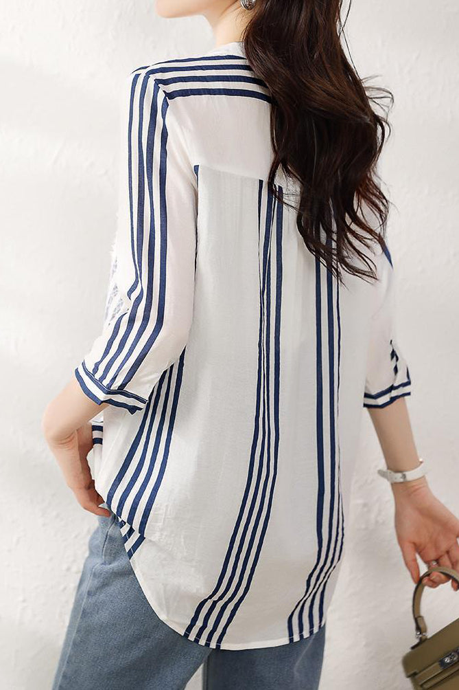 Fashion Stripe Three-Quarter Sleeve Shirt