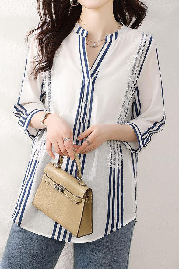 Fashion Stripe Three-Quarter Sleeve Shirt