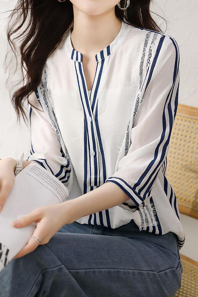 Fashion Stripe Three-Quarter Sleeve Shirt