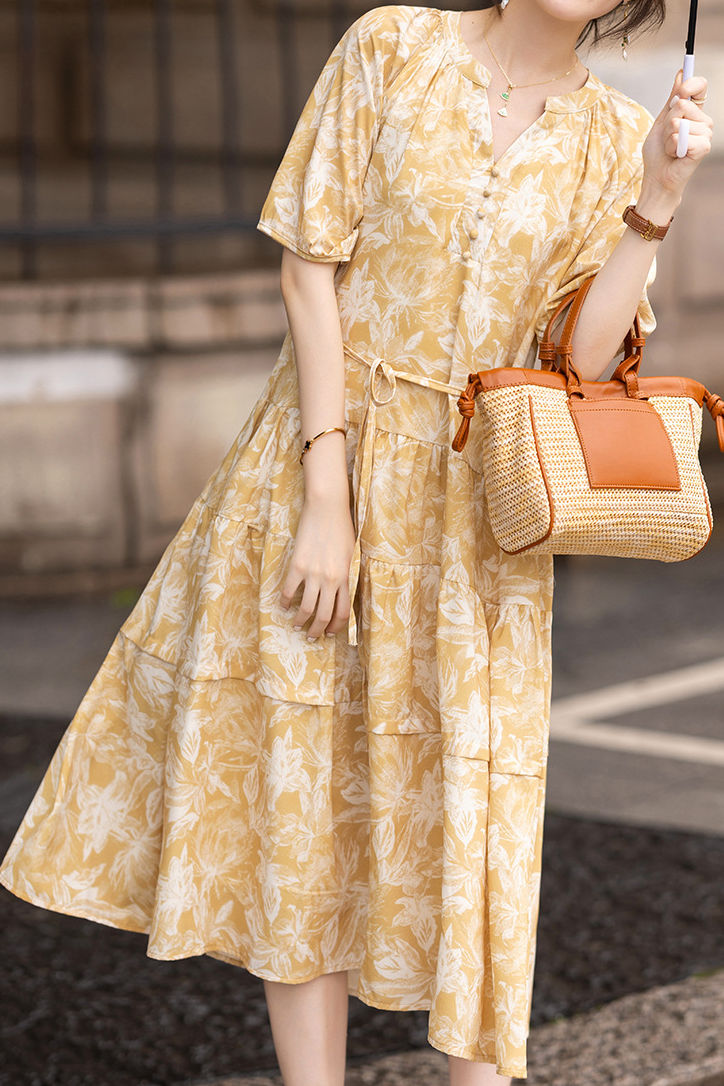 French-Style Elegant Printed Dress