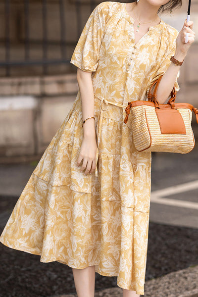 French-Style Elegant Printed Dress