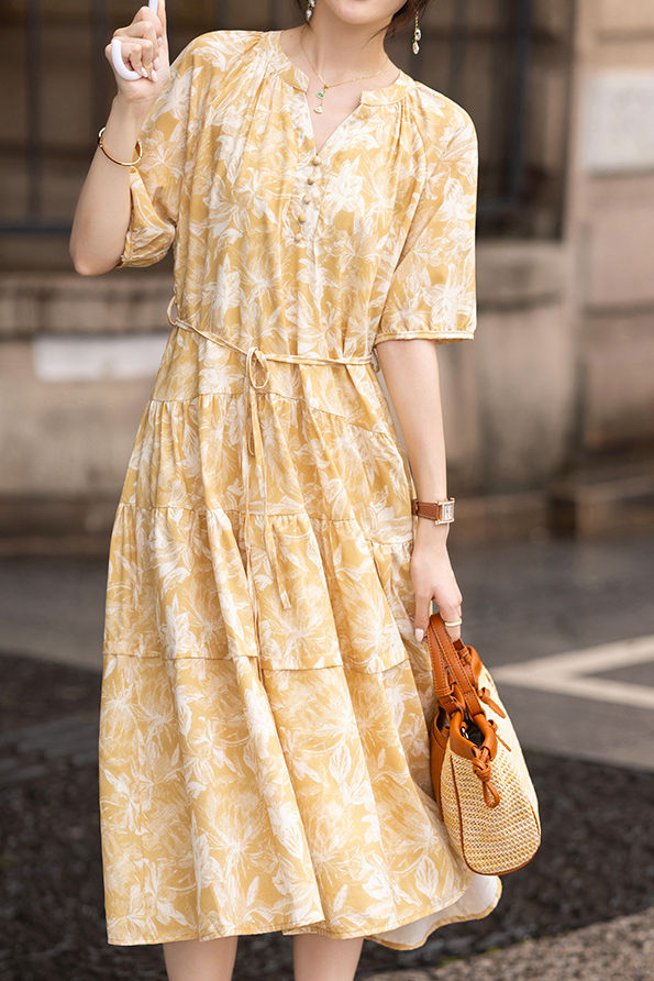 French-Style Elegant Printed Dress