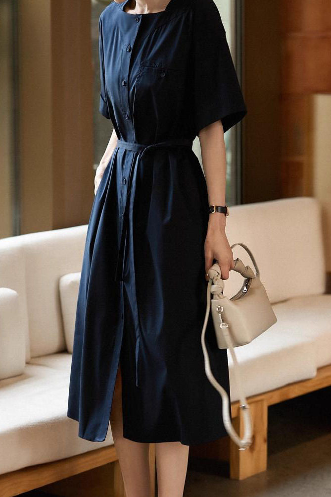 French-Temperament Square-Neck Dress