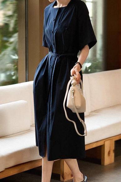 French-Temperament Square-Neck Dress