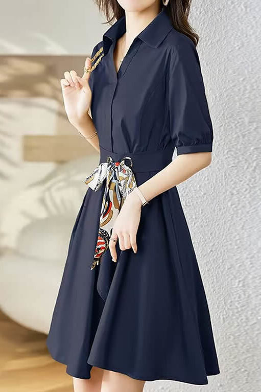 Stylish V-Neck Tie-Waist Dress