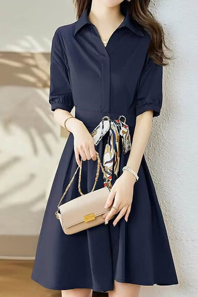 Stylish V-Neck Tie-Waist Dress