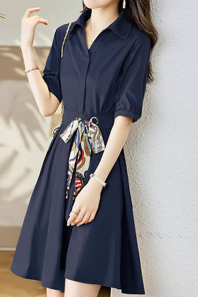 Stylish V-Neck Tie-Waist Dress