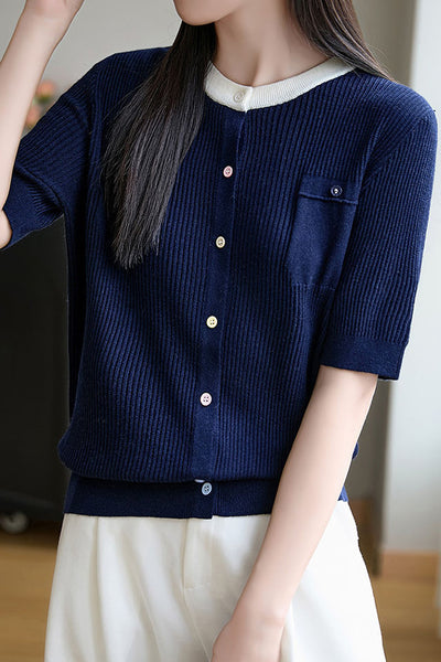 Simple Paneled Short-Sleeve Knit Top