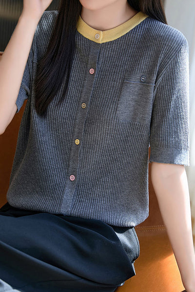 Simple Paneled Short-Sleeve Knit Top