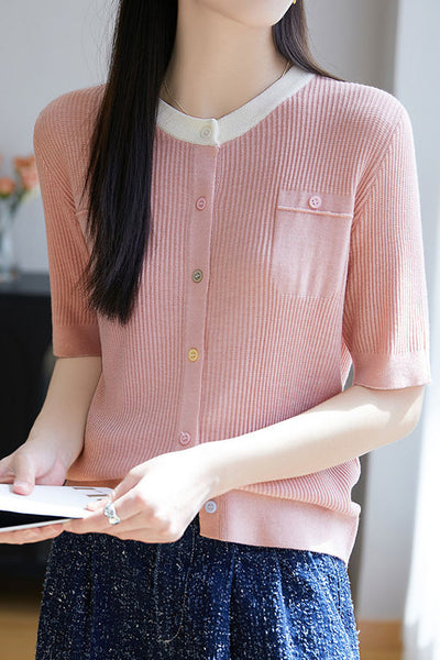 Simple Paneled Short-Sleeve Knit Top