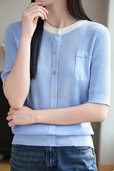 Simple Paneled Short-Sleeve Knit Top