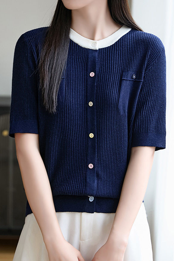 Simple Paneled Short-Sleeve Knit Top