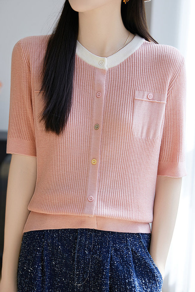 Simple Paneled Short-Sleeve Knit Top
