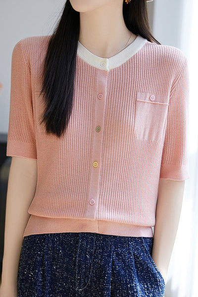 Simple Paneled Short-Sleeve Knit Top