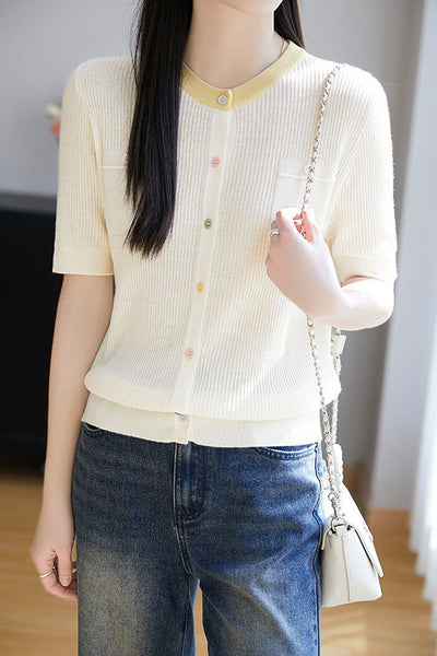 Simple Paneled Short-Sleeve Knit Top