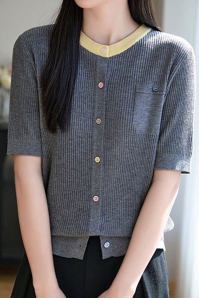 Simple Paneled Short-Sleeve Knit Top