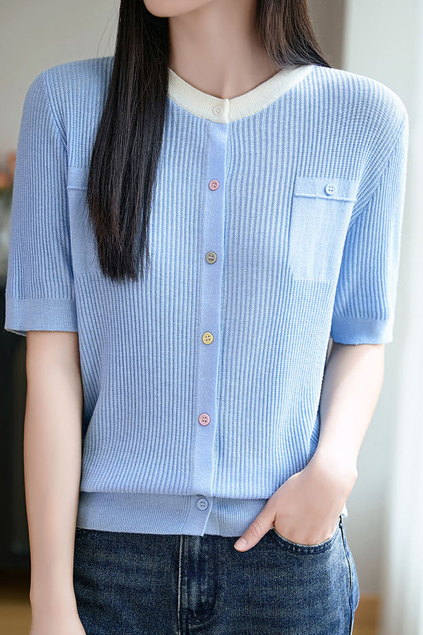 Simple Paneled Short-Sleeve Knit Top